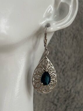 London Blue Topaz Sterling Silver Teardrop Filigree Earrings